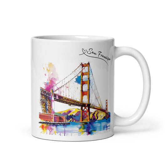 kunstvoll bedruckte Tasse mit Szenerie aus San Francisco - Golden Gate Bridge