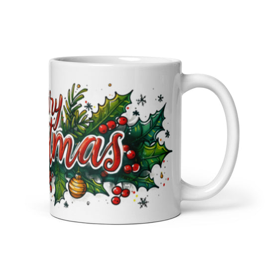 kunstvoll bedruckte Tasse mit dem Spruch Merry Christmas